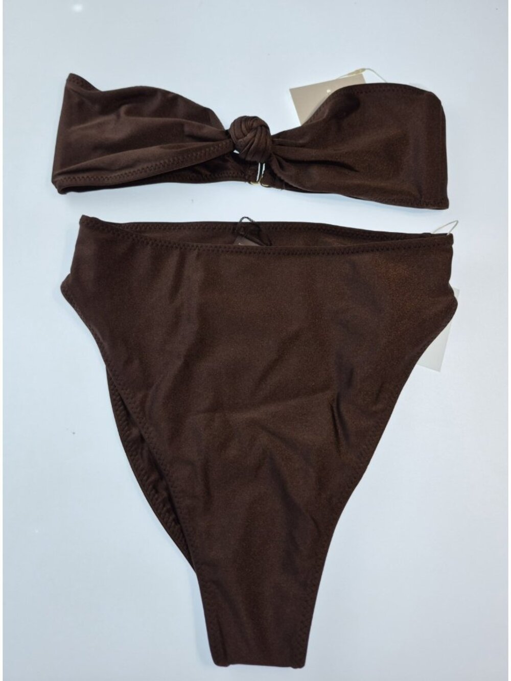 SAME Los Angeles Swim Bikini Set 2Pc Triangke Top High Weist Bottom Brown SZ M